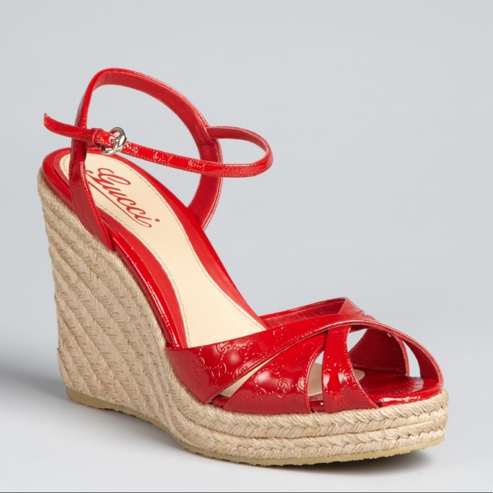 Gucci Guccissima Patent Leather Espadrille Wedge